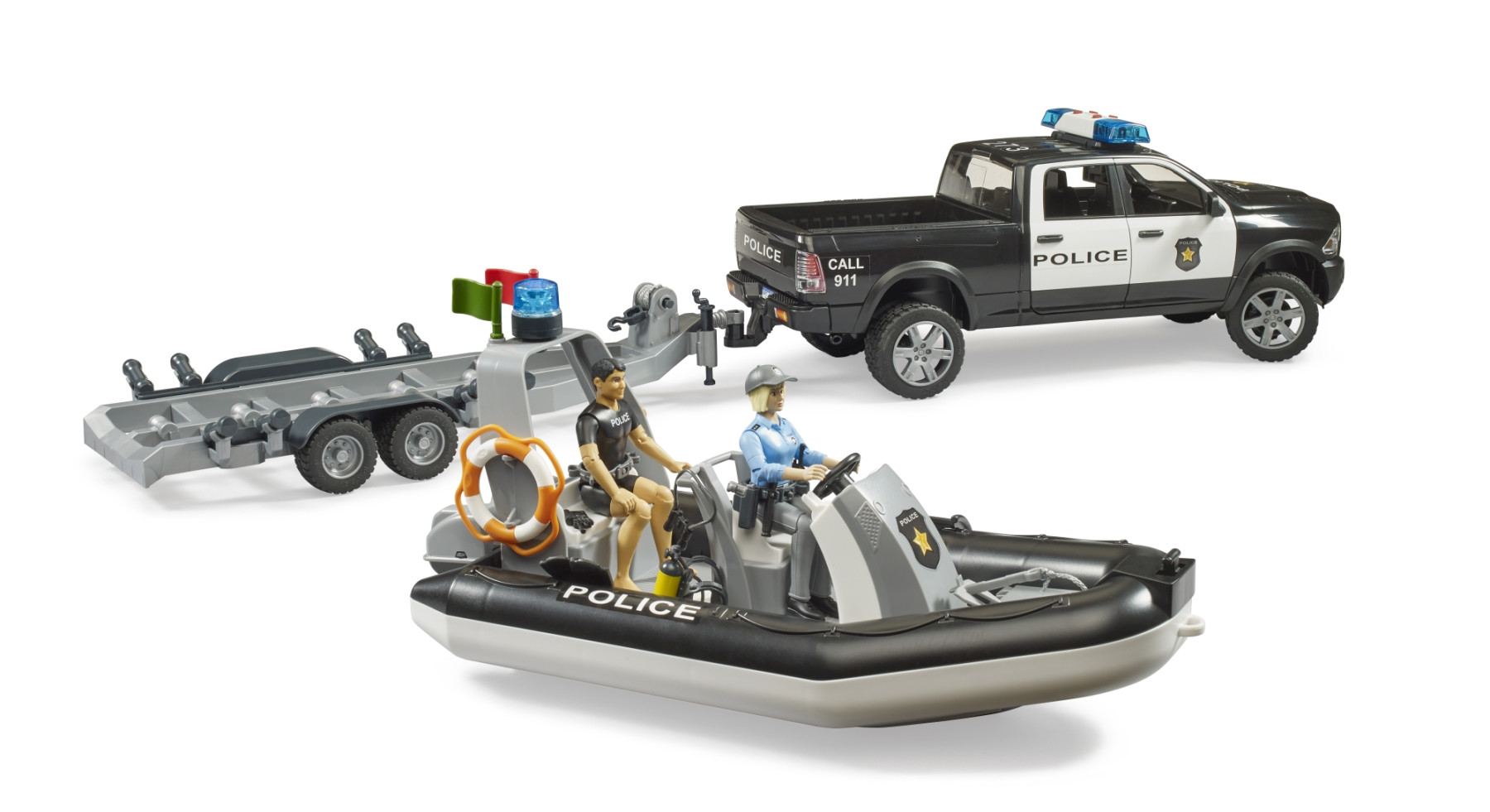 Bruder RAM 2500 Police Pickup and Boat